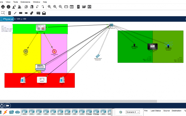 سناریو های مختلف شبکه را در نرم افزار پکت تریسر(Packet Tracer) انجام دهم.