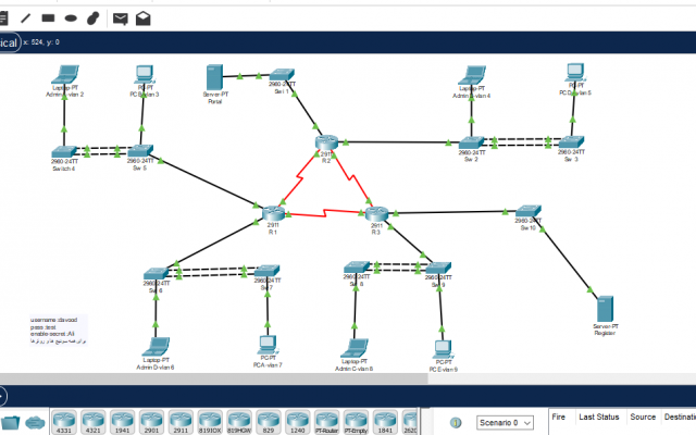 سناریو های مختلف شبکه را در نرم افزار پکت تریسر(Packet Tracer) انجام دهم.