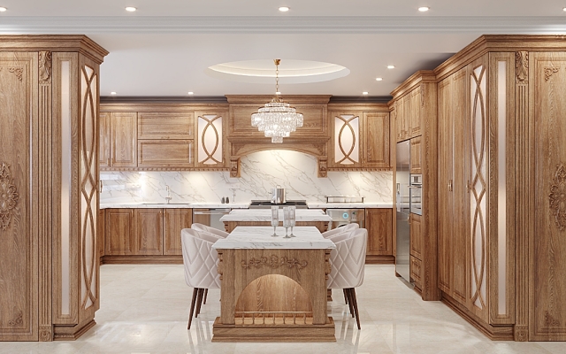 طراحی سه بعدی کابینت آشپزخانه کلایسک، نئوکلاسیک و مدرن انجام بدم