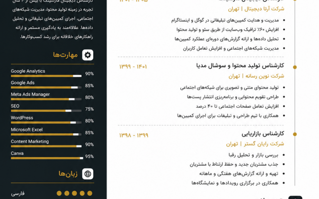 طراحی رزومه مطابق استاندارد ATS را انجام میدم